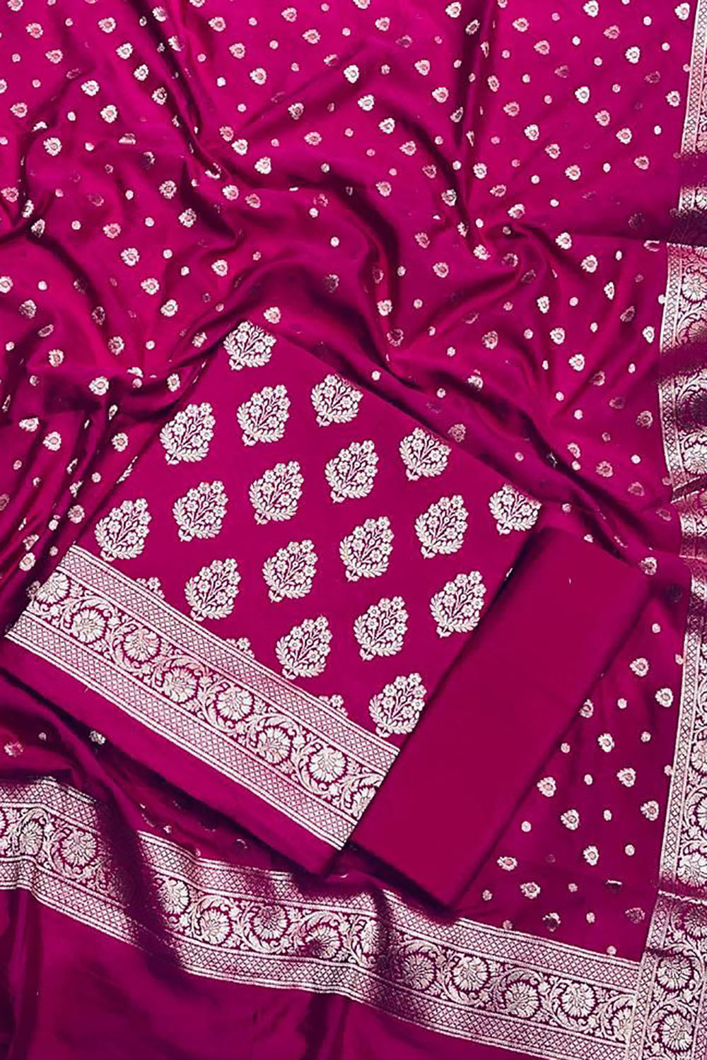 Stunning Pink Banarasi Dupion Silk Suit Set - Unstitched 3-Piece - Luxurion World