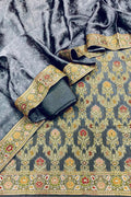 Stunning Grey Banarasi Chiniya Silk Suit Set - Unstitched - Luxurion World