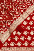 Red Banarasi Georgette Three Piece Unstitched Suit Set - Luxurion World