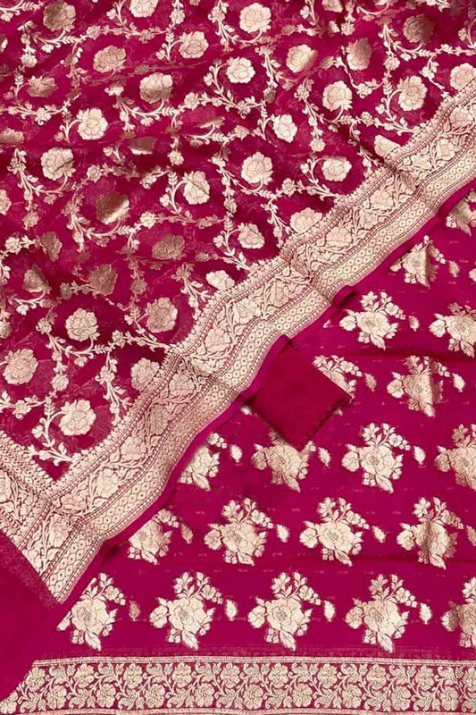 Pink Banarasi Georgette Three Piece Unstitched Suit Set - Luxurion World