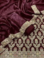 Brown Banarasi Chiniya Silk Unstitched Three Piece Suit Set - Luxurion World