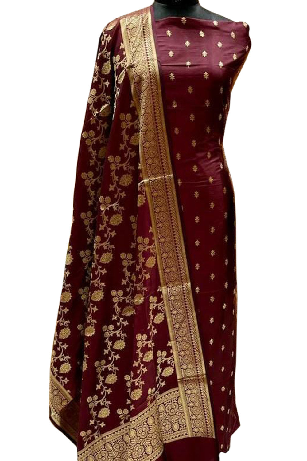 Elegant Maroon Banarasi Silk Suit: A Timeless Classic - Luxurion World