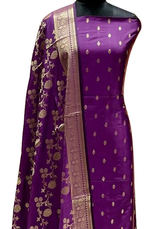 Regal Charm: Elegant Purple Banarasi Silk Suit, A Timeless Classic - Luxurion World