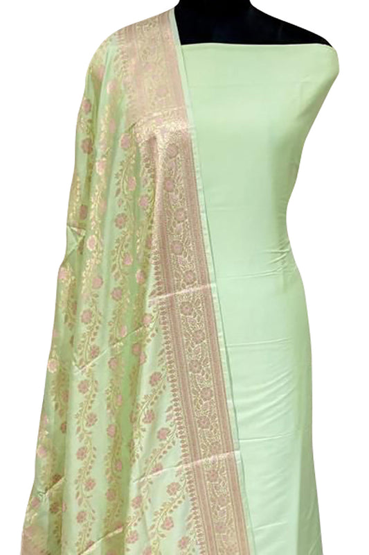 Green Banarasi Plain Silk Suit - Luxurion World