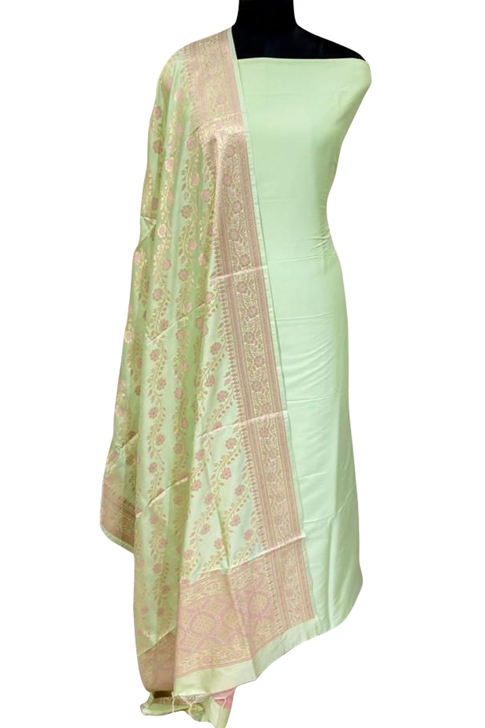 Green Banarasi Plain Silk Suit - Luxurion World