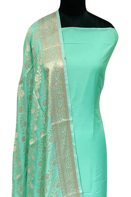 Green Banarasi Plain Silk Suit - Luxurion World