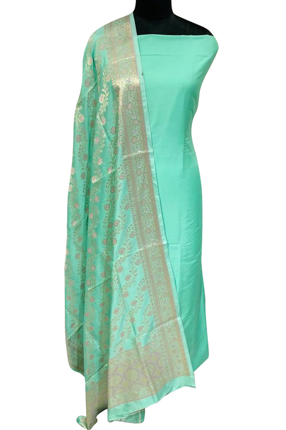 Green Banarasi Plain Silk Suit - Luxurion World