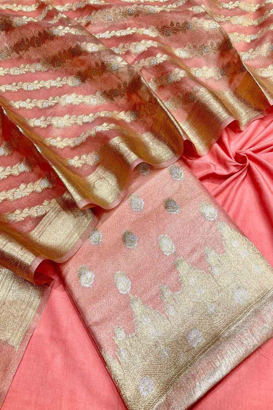 Stunning Pink Banarasi Tissue Silk Suit Set - Luxurion World