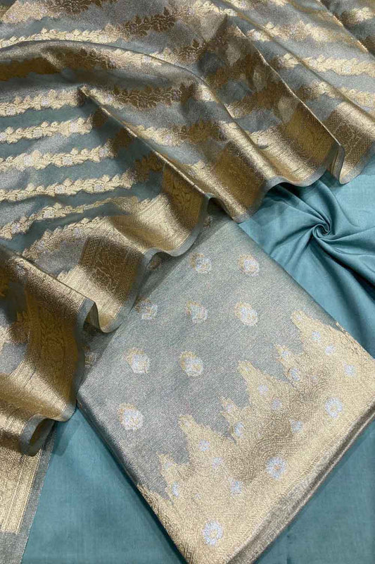 Elegant Blue Banarasi Tissue Silk Suit Set - Luxurion World