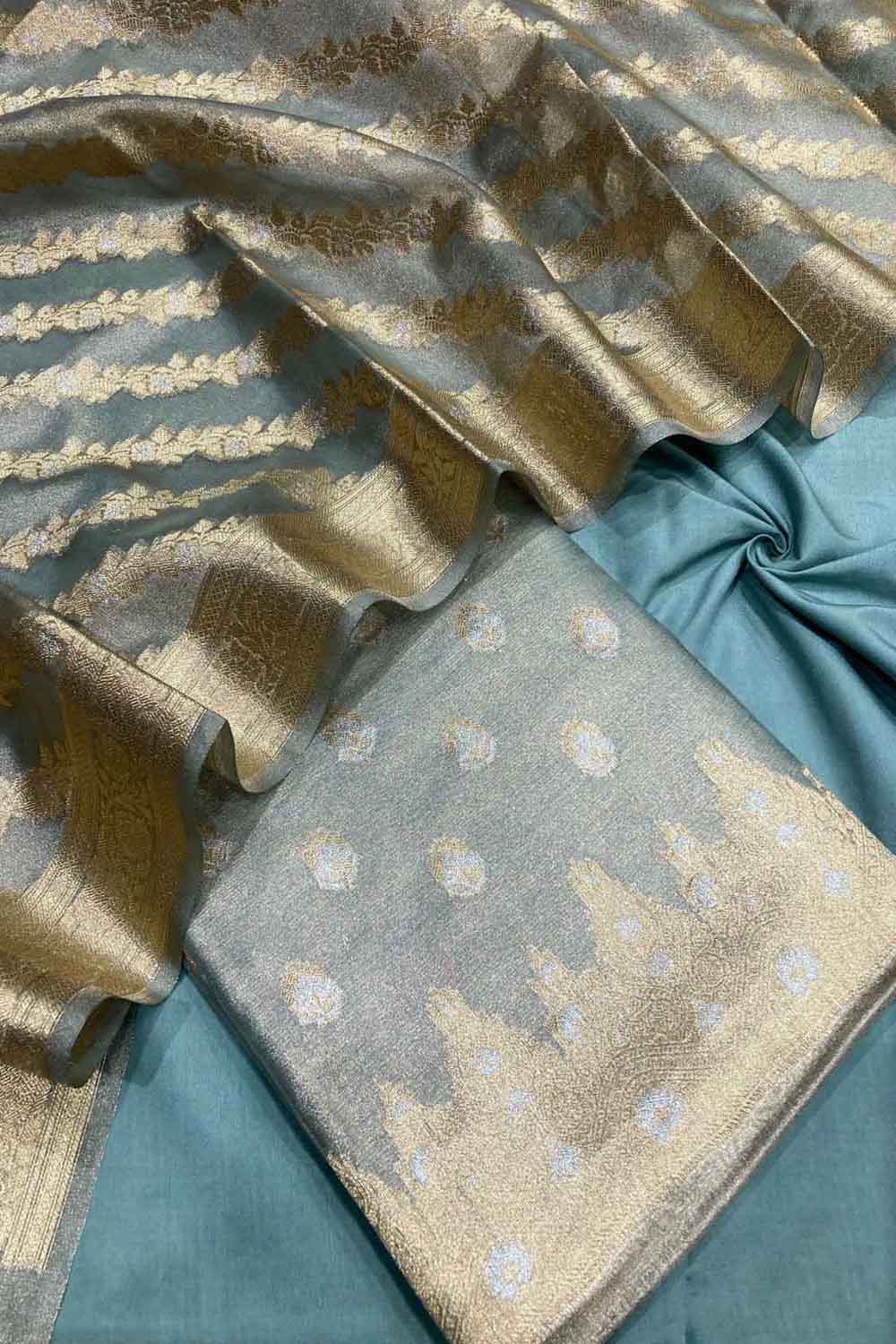 Elegant Blue Banarasi Tissue Silk Suit Set - Luxurion World
