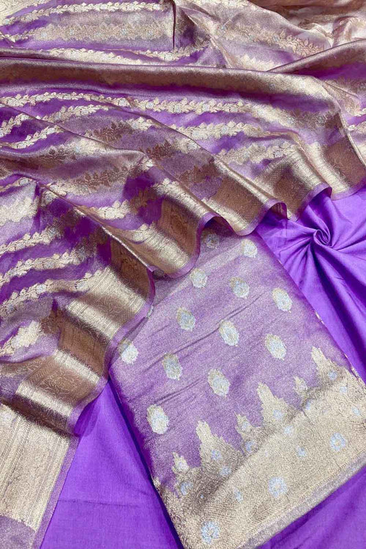 Elegant Purple Banarasi Tissue Silk Suit Set
