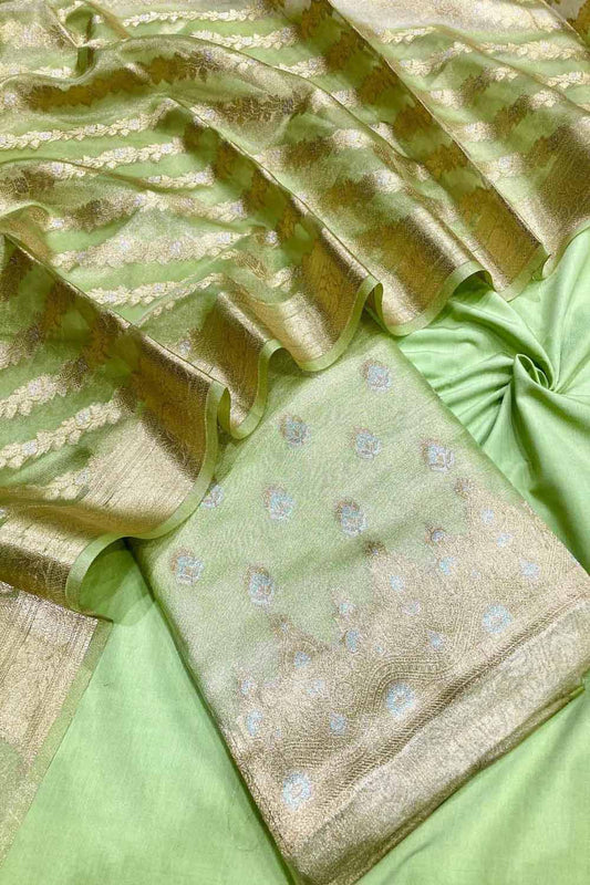 Elegant Green Banarasi Tissue Silk Suit Set - Luxurion World