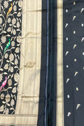 Stunning Black Handloom Banarasi Katan Silk Suit Set - Unstitched - Luxurion World