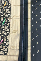 Stunning Black Handloom Banarasi Katan Silk Suit Set - Unstitched - Luxurion World