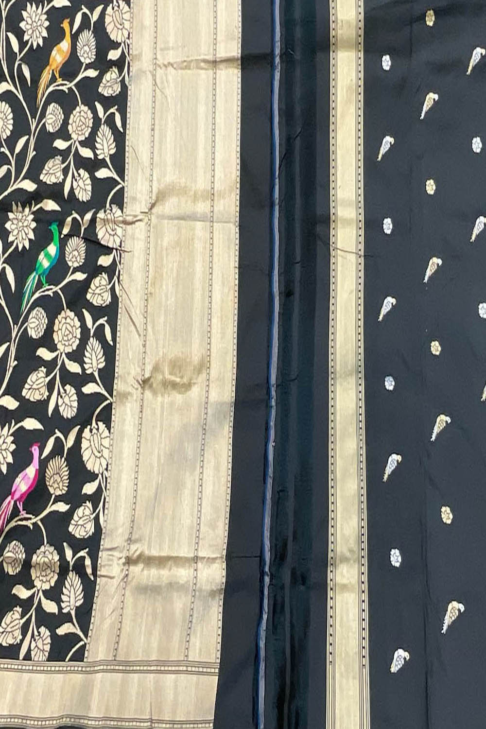 Stunning Black Handloom Banarasi Katan Silk Suit Set - Unstitched - Luxurion World