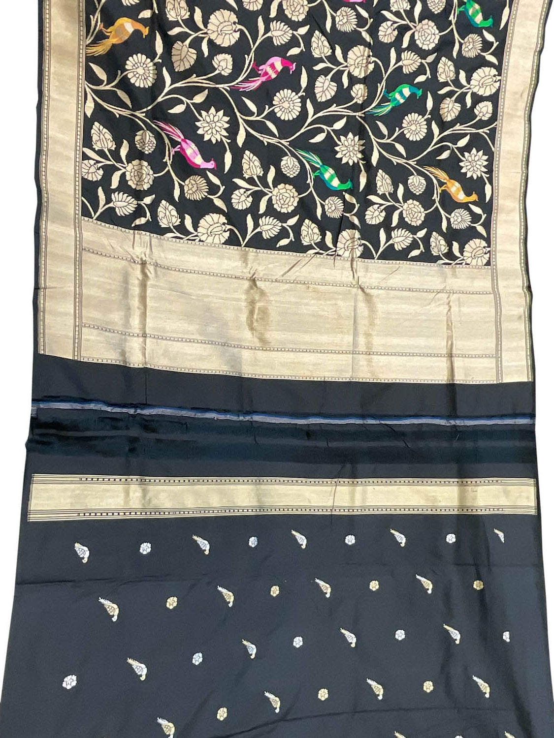 Stunning Black Handloom Banarasi Katan Silk Suit Set - Unstitched - Luxurion World