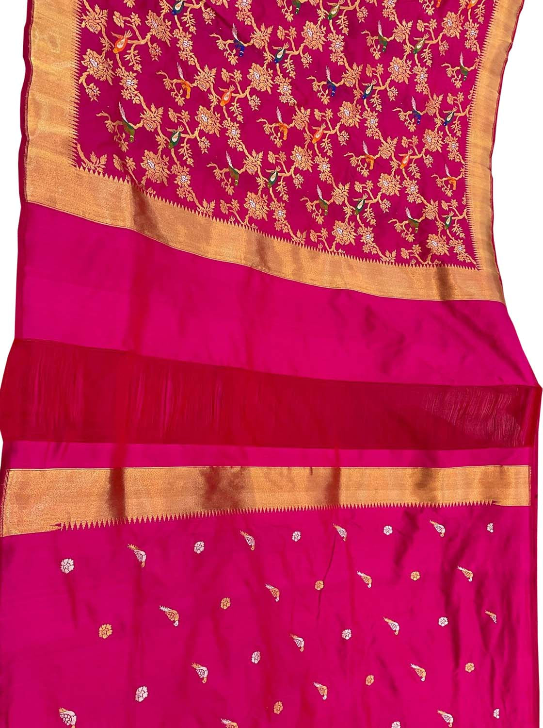 Pure Katan Silk Pink Handloom Banarasi Three Piece Suit Set - Unstitched - Luxurion World