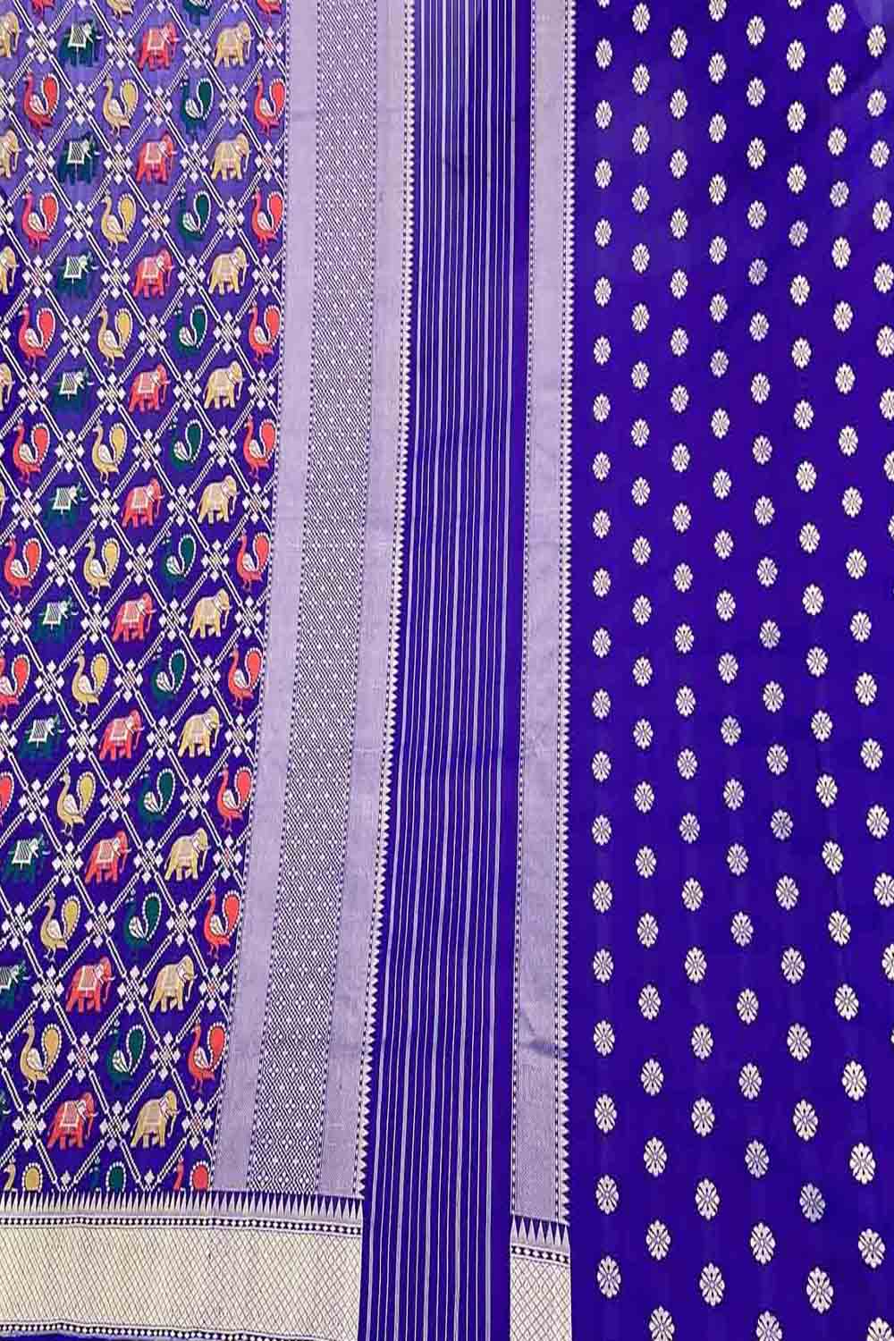 Stunning Blue Handloom Banarasi Katan Silk Suit Set - Unstitched - Luxurion World