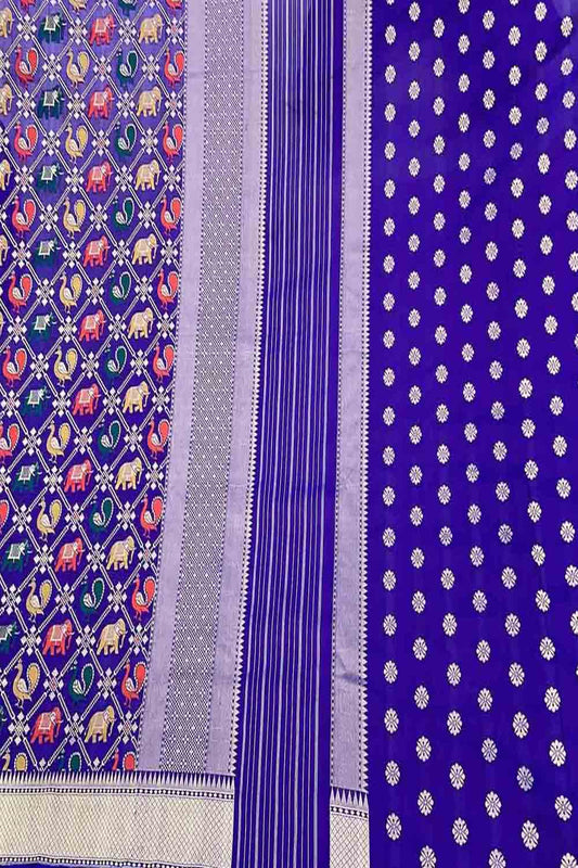 Stunning Blue Handloom Banarasi Katan Silk Suit Set - Unstitched - Luxurion World