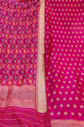 Pure Katan Silk Banarasi Handloom Suit Set in Pink - Unstitched - Luxurion World