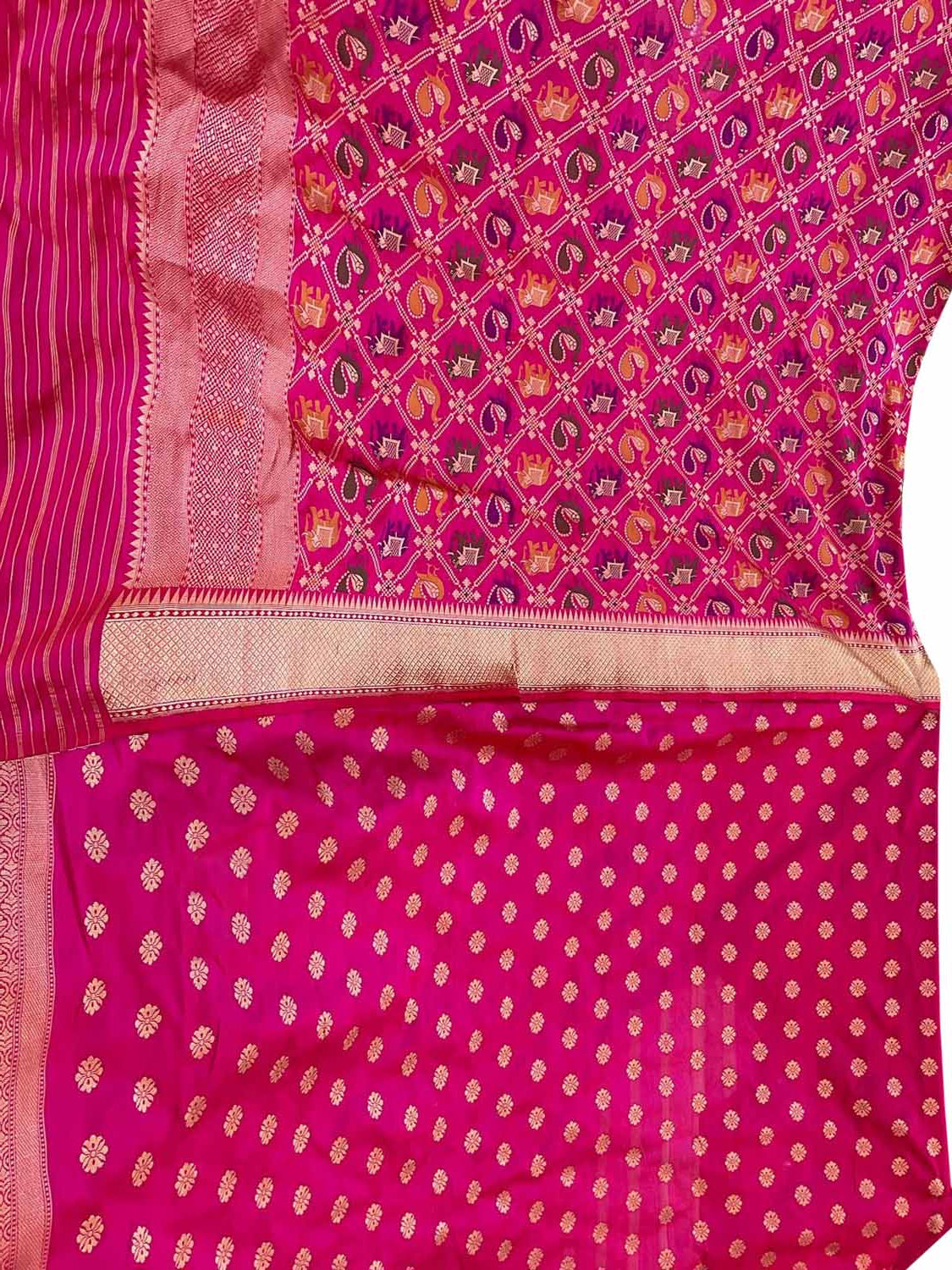 Pure Katan Silk Banarasi Handloom Suit Set in Pink - Unstitched - Luxurion World