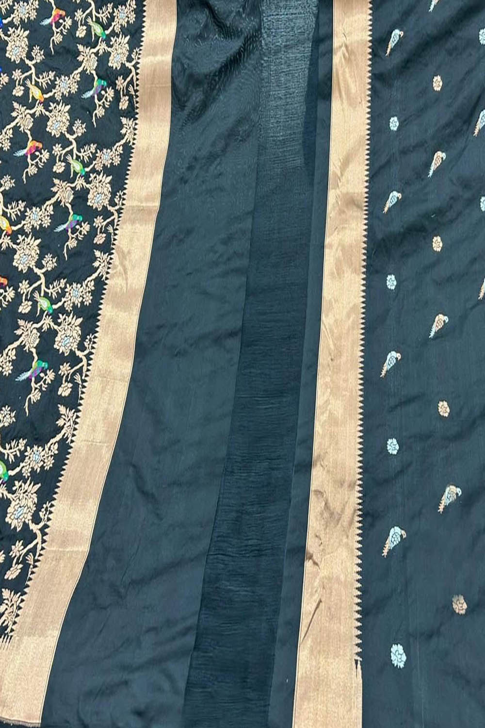 Stunning Black Handloom Banarasi Katan Silk Suit Set - Unstitched