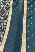 Stunning Black Handloom Banarasi Katan Silk Suit Set - Unstitched - Luxurion World