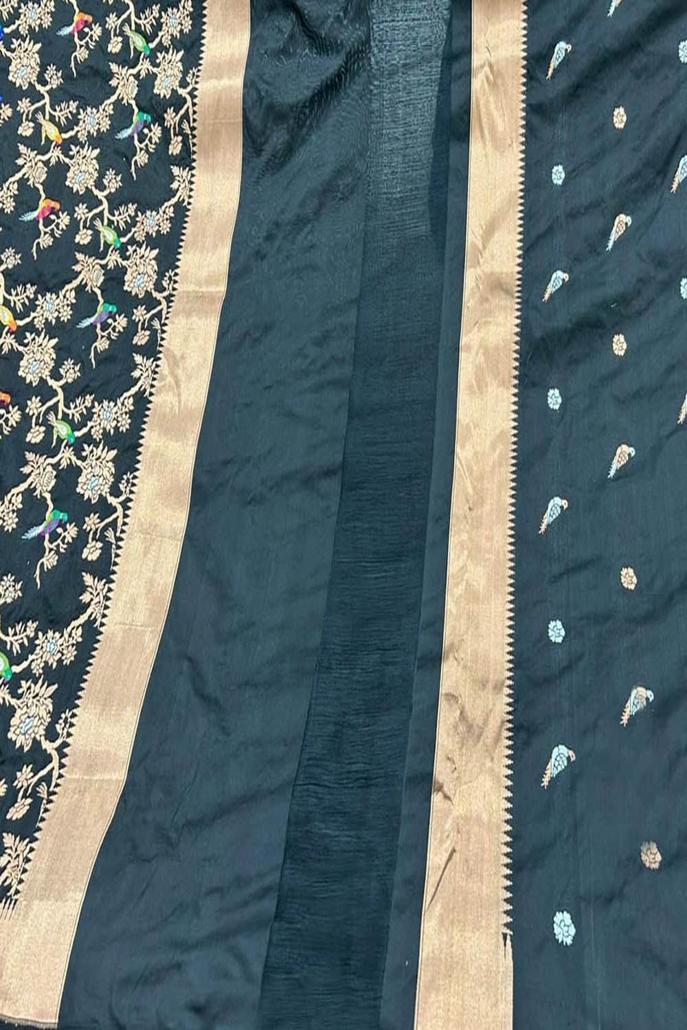 Stunning Black Handloom Banarasi Katan Silk Suit Set - Unstitched - Luxurion World