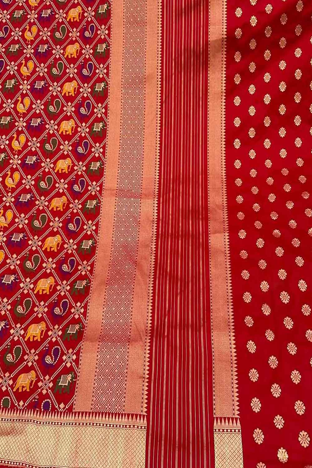 Stunning Red Handloom Banarasi Katan Silk Suit Set - Unstitched - Luxurion World