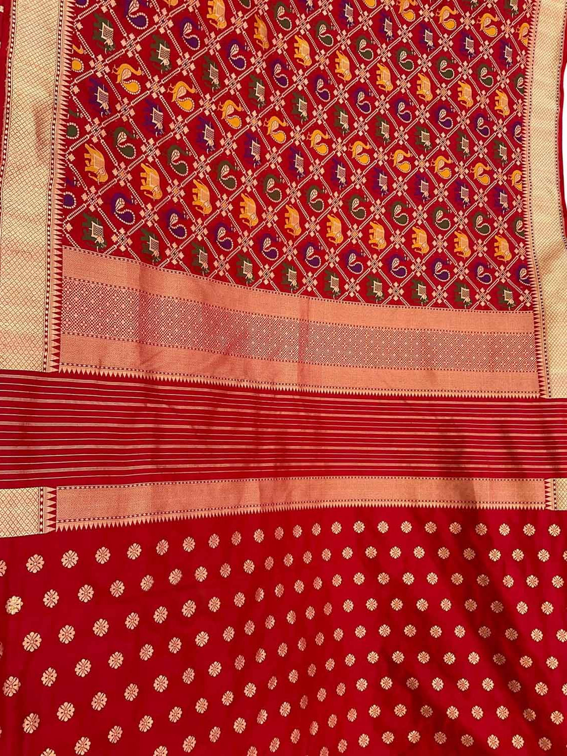 Stunning Red Handloom Banarasi Katan Silk Suit Set - Unstitched - Luxurion World