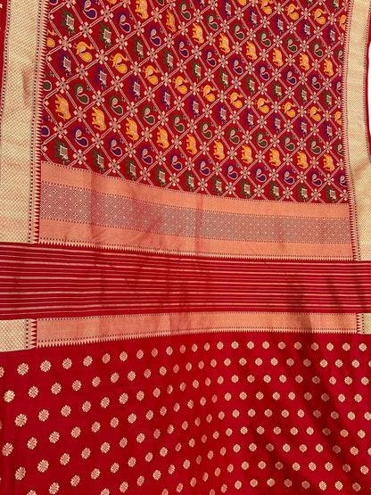 Stunning Red Handloom Banarasi Katan Silk Suit Set - Unstitched