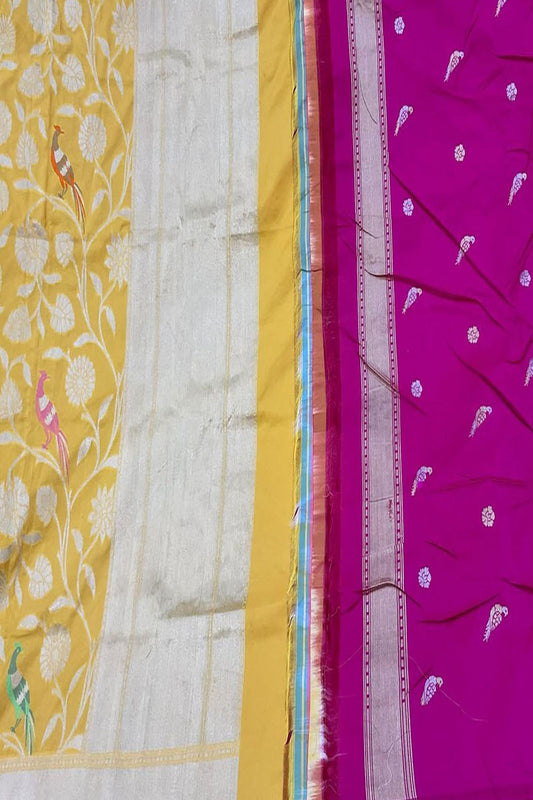 Stunning Yellow and Pink Handloom Banarasi Katan Silk Suit Set - Luxurion World