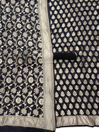 Black Banarasi Pure Georgette Three Piece Unstitched Suit Set - Luxurion World