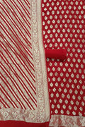Red Banarasi Pure Georgette Three Piece Unstitched Suit Set - Luxurion World