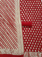 Red Banarasi Pure Georgette Three Piece Unstitched Suit Set - Luxurion World