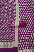 Purple Banarasi Pure Georgette Three Piece Unstitched Suit Set - Luxurion World