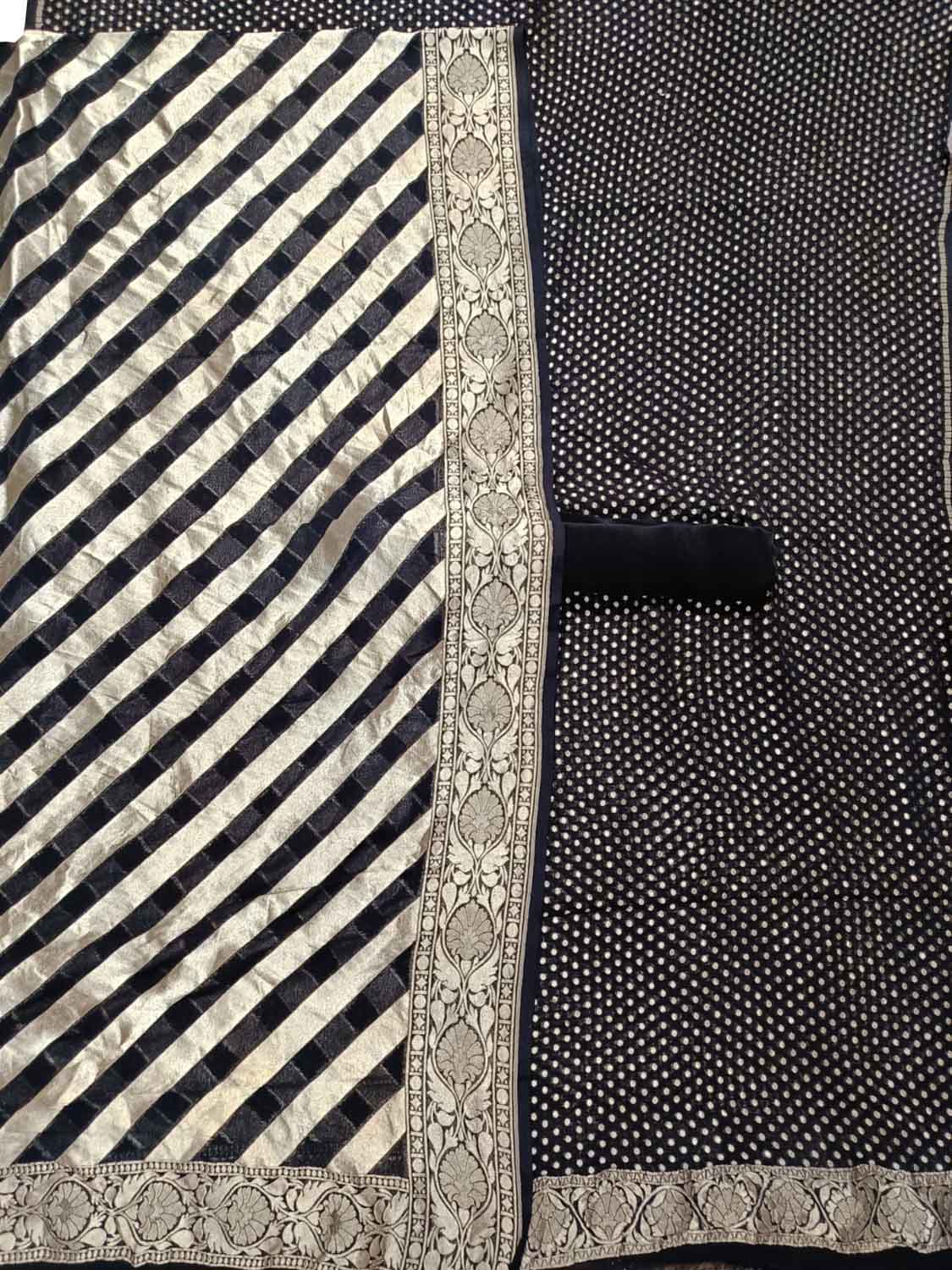 Black Banarasi Pure Georgette Three Piece Unstitched Suit Set - Luxurion World