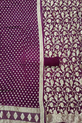 Purple Banarasi Pure Georgette Three Piece Unstitched Suit Set - Luxurion World