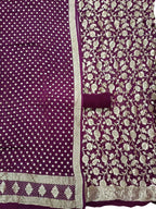 Purple Banarasi Pure Georgette Three Piece Unstitched Suit Set - Luxurion World