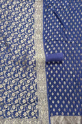 Blue Banarasi Pure Georgette Three Piece Unstitched Suit Set - Luxurion World
