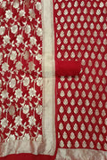 Red Banarasi Pure Georgette Three Piece Unstitched Suit Set - Luxurion World