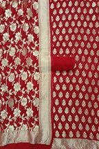 Red Banarasi Pure Georgette Three Piece Unstitched Suit Set - Luxurion World