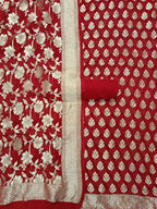Red Banarasi Pure Georgette Three Piece Unstitched Suit Set - Luxurion World