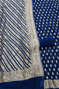 Blue Banarasi Pure Georgette Three Piece Unstitched Suit Set - Luxurion World