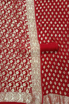 Red Banarasi Pure Georgette Three Piece Unstitched Suit Set - Luxurion World