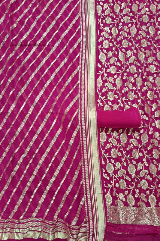 Pink Banarasi Pure Georgette Three Piece Unstitched Suit Set