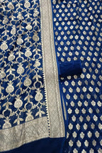 Blue Banarasi Pure Georgette Three Piece Unstitched Suit Set - Luxurion World