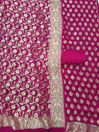 Pink Banarasi Pure Georgette Three Piece Unstitched Suit Set - Luxurion World
