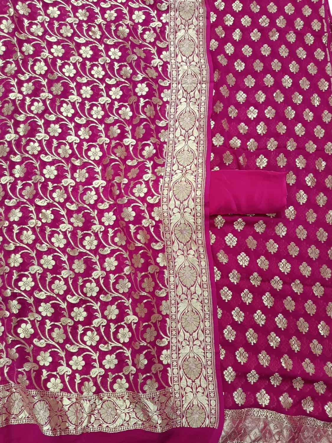 Pink Banarasi Pure Georgette Three Piece Unstitched Suit Set - Luxurion World