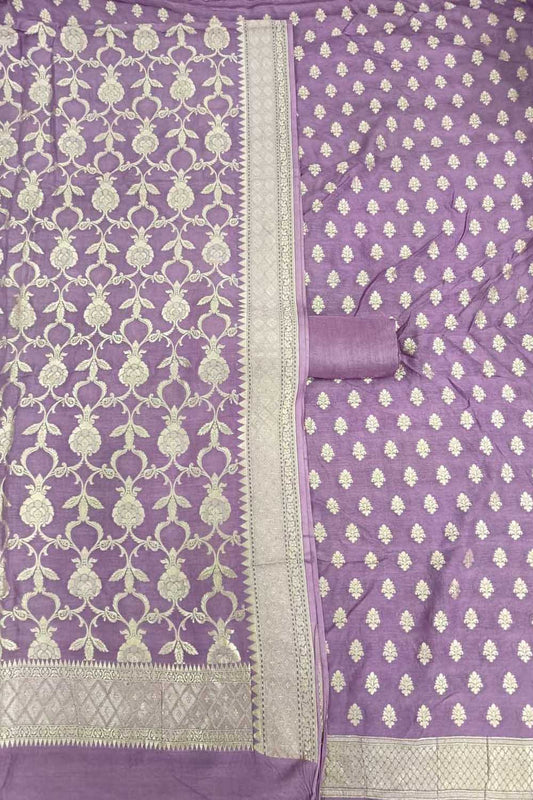 Elegant Purple Banarasi Moonga Silk Three Piece Suit Set - Luxurion World